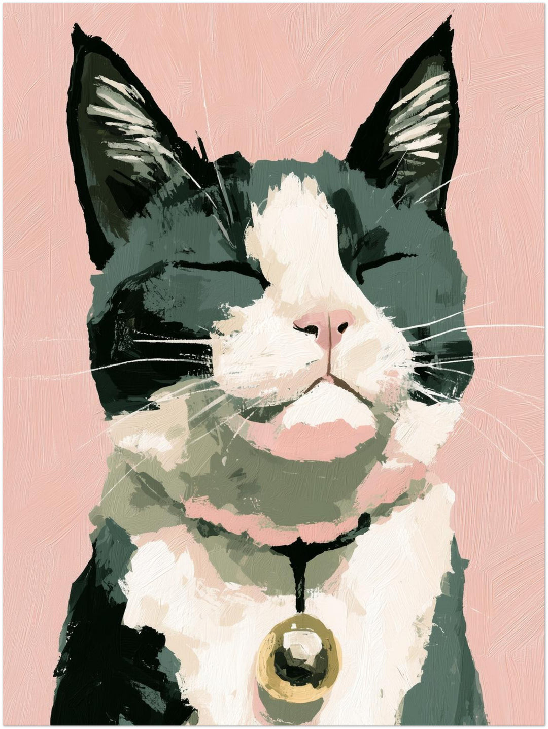 Zufriedene Katze mit Glöckchen Leinwandbild – Ohne Rahmen – Produktfoto