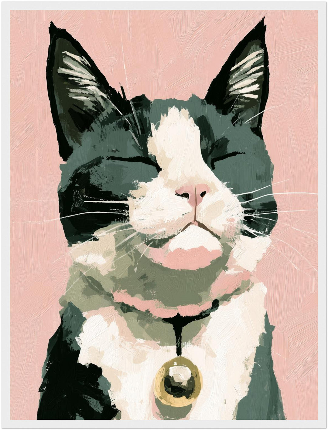Zufriedene Katze mit Glöckchen Poster – Weißer Rahmen – Produktfoto