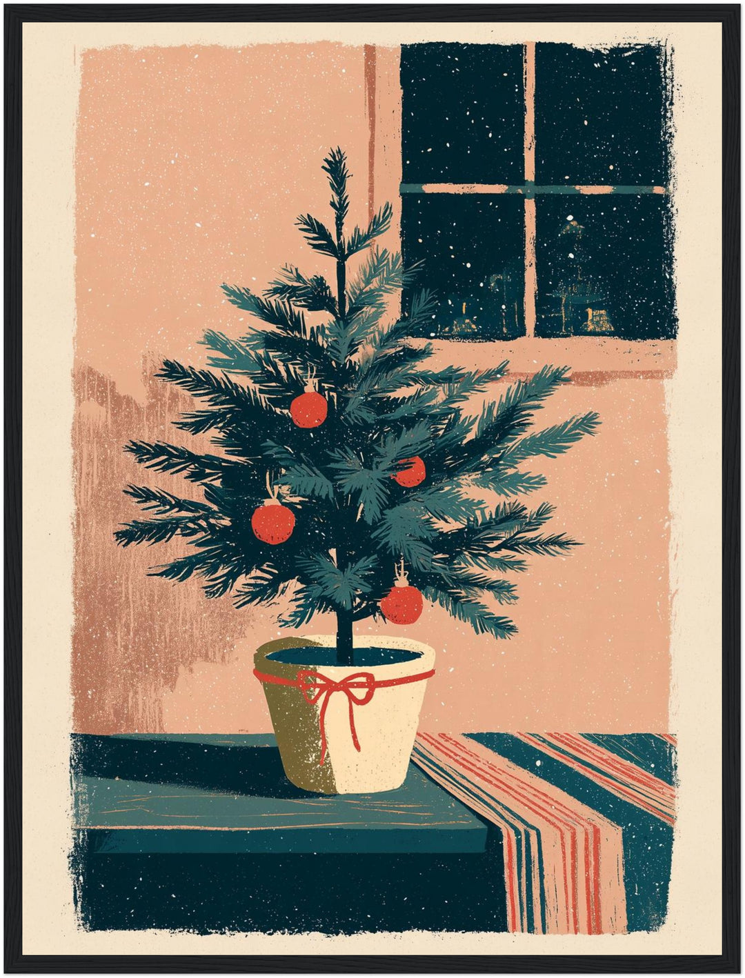 Kleiner Weihnachtsbaum im Schnee Poster – Schwarzer Rahmen – Produktfoto