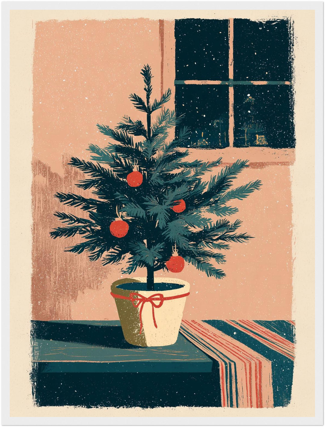 Kleiner Weihnachtsbaum im Schnee Poster – Weißer Rahmen – Produktfoto