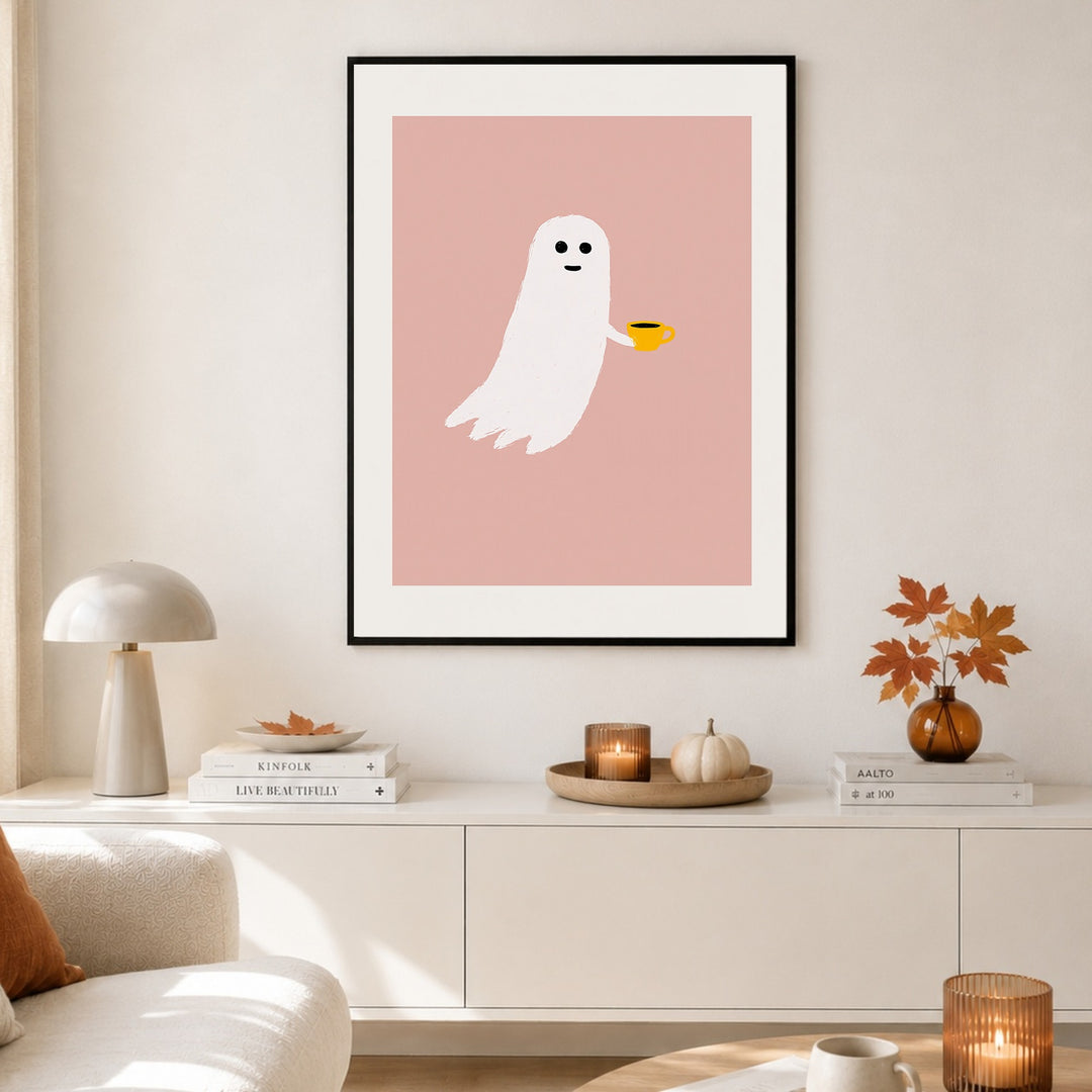 Kleines Gespenst Kaffeepause Poster – Schwarzer Rahmen – Produktfoto
