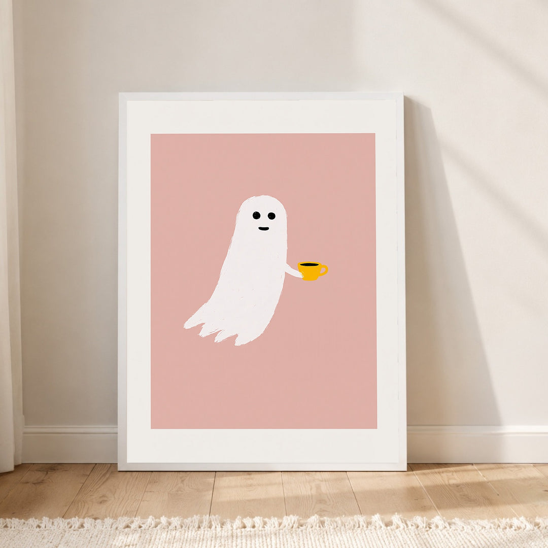 Kleines Gespenst Kaffeepause Poster – Weißer Rahmen – Produktfoto