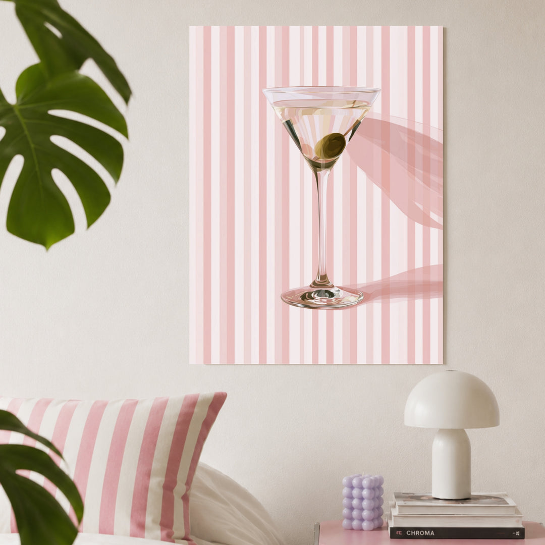 Martini mit Olive rosa Leinwandbild – Ohne Rahmen – Produktfoto