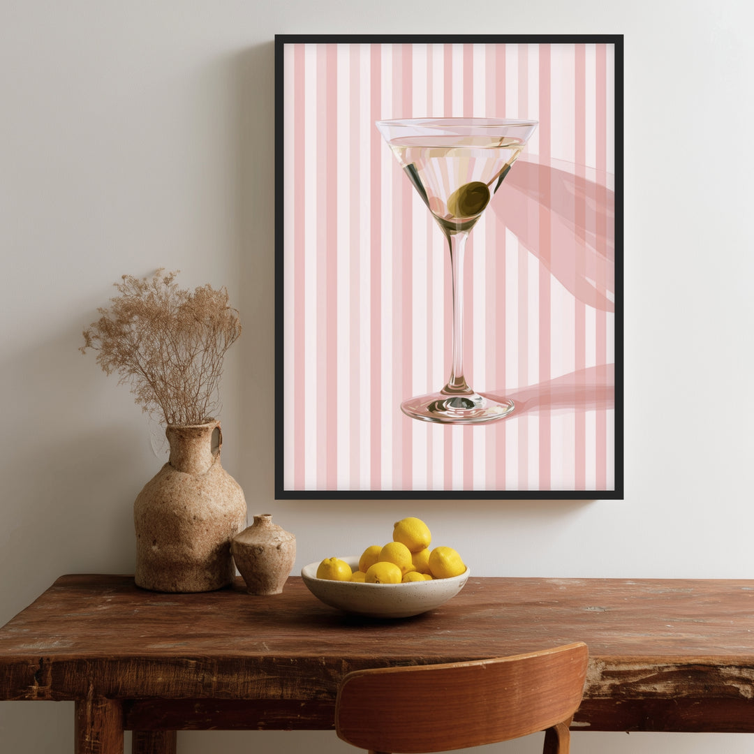 Martini mit Olive rosa Poster – Schwarzer Rahmen – Produktfoto