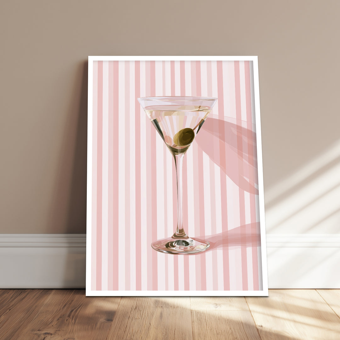 Martini mit Olive rosa Poster – Weißer Rahmen – Produktfoto