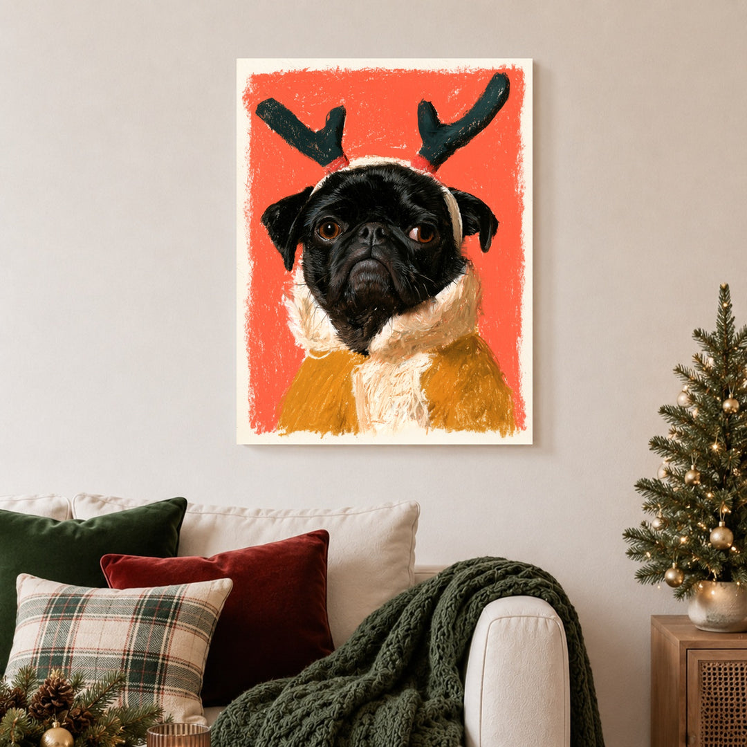 Mops als Rentier Leinwandbild – Ohne Rahmen – Produktfoto