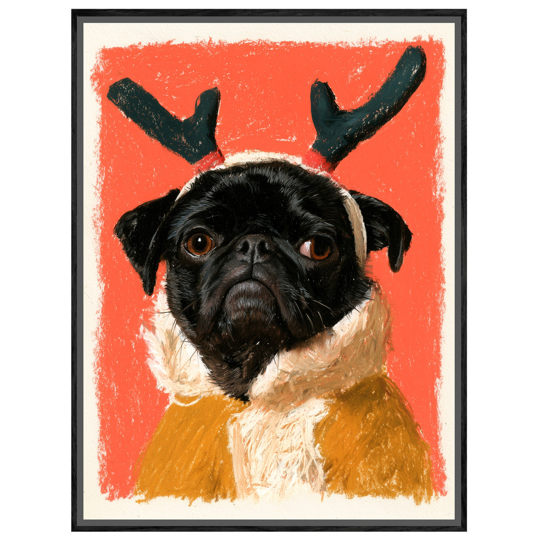 Mops als Rentier Leinwandbild – Leinwandbild