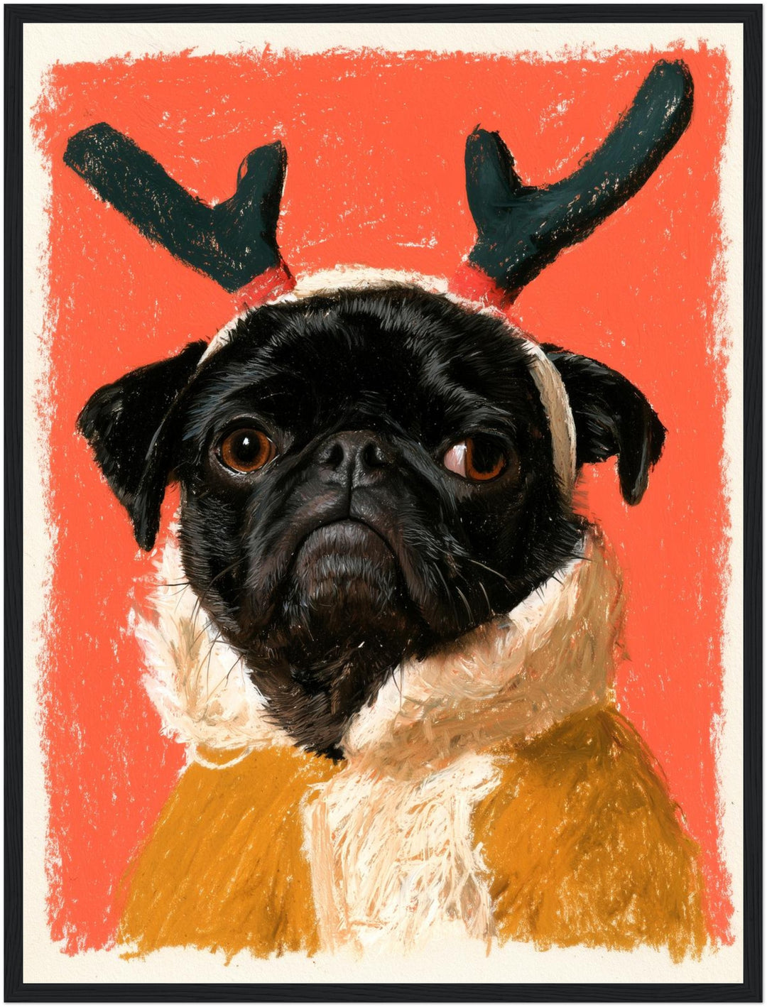 Mops als Rentier Poster – Schwarzer Rahmen – Produktfoto