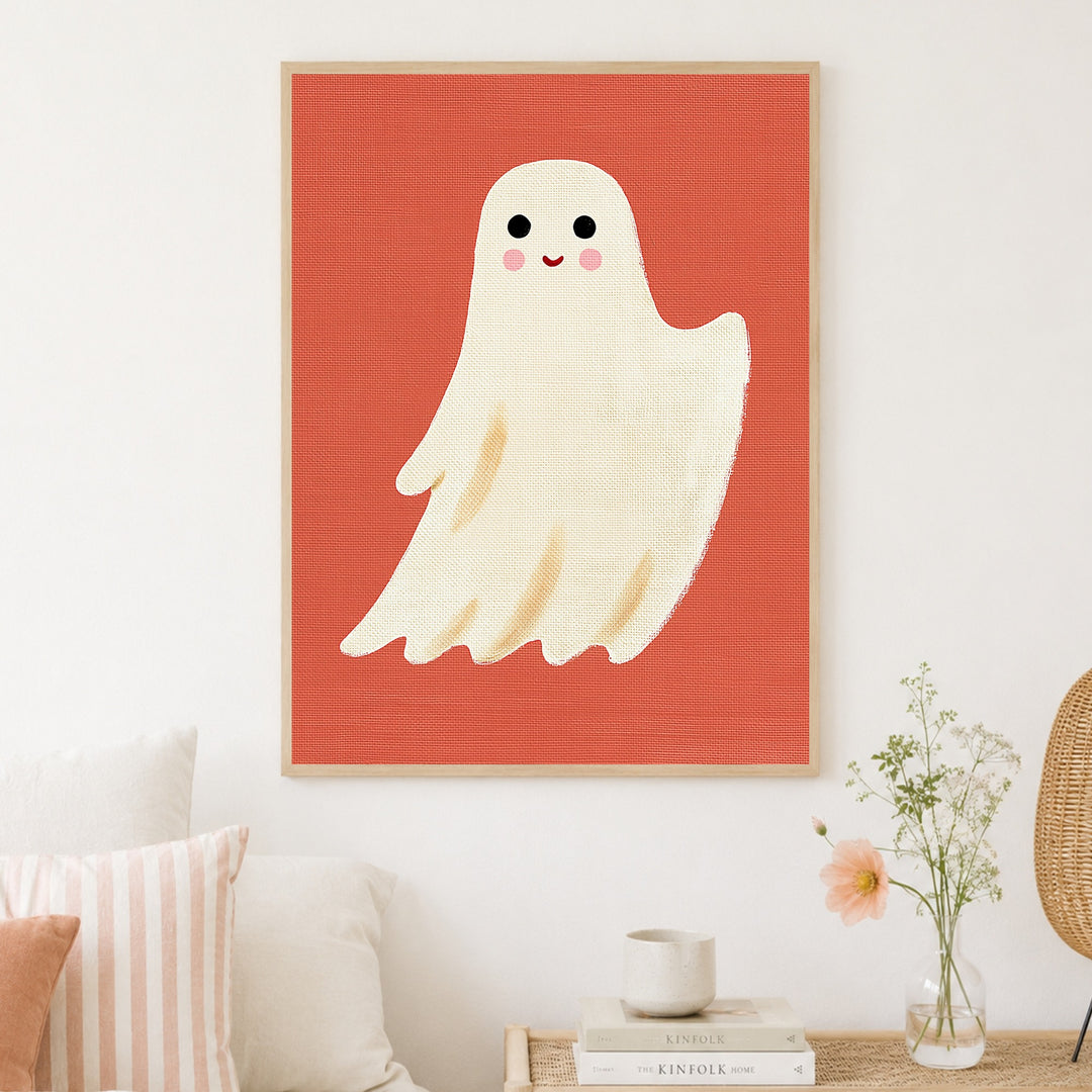 Freundliches weißes Gespenst Poster – Holz natur Rahmen – Produktfoto