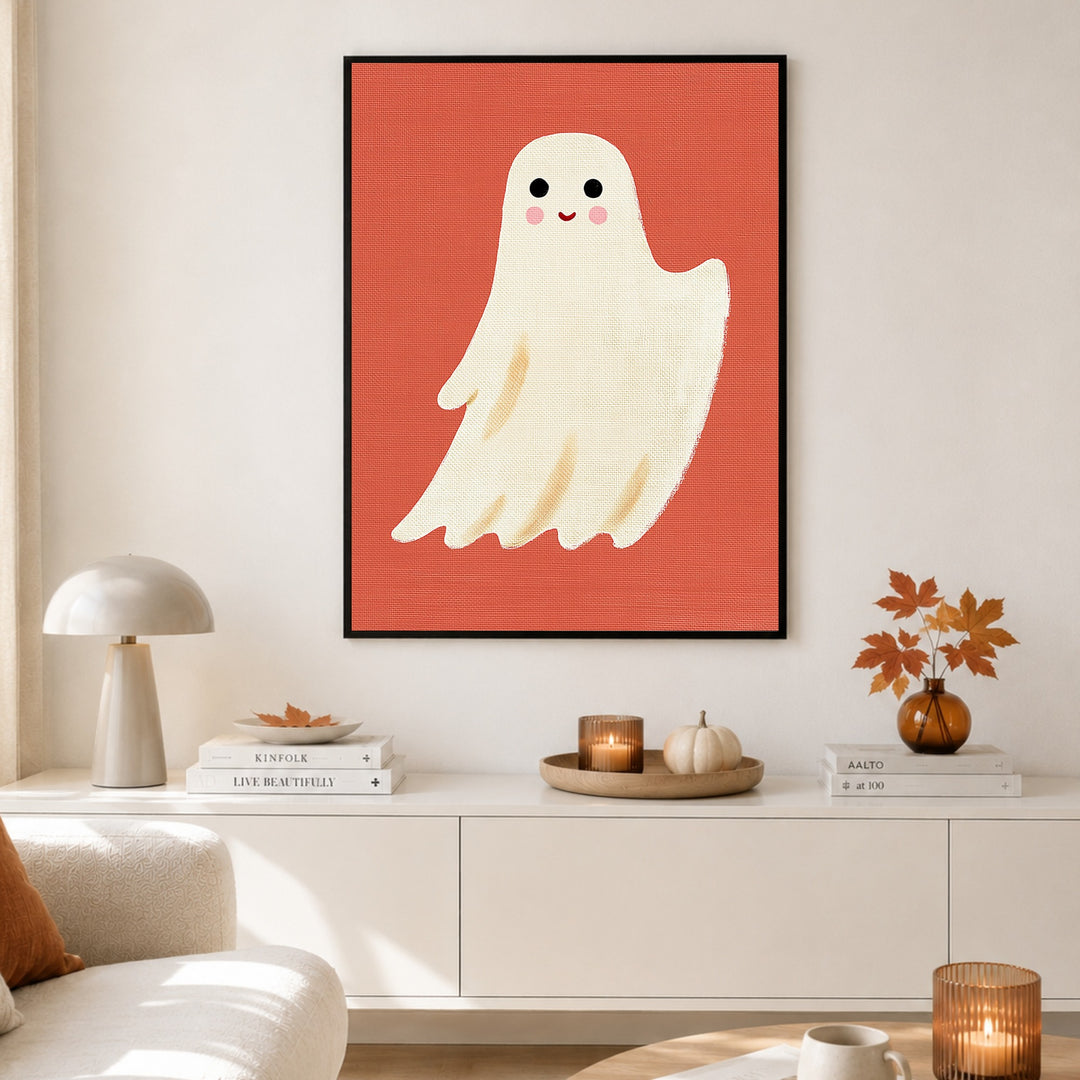 Freundliches weißes Gespenst Poster – Schwarzer Rahmen – Produktfoto