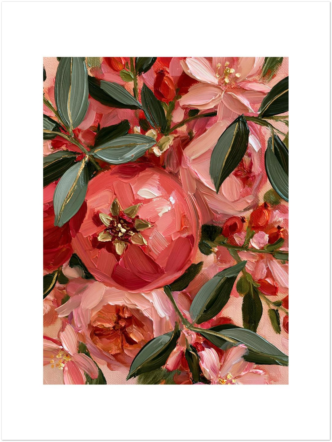 Pfingstrosenblüten in Korallrot Poster – Ohne Rahmen – Produktfoto