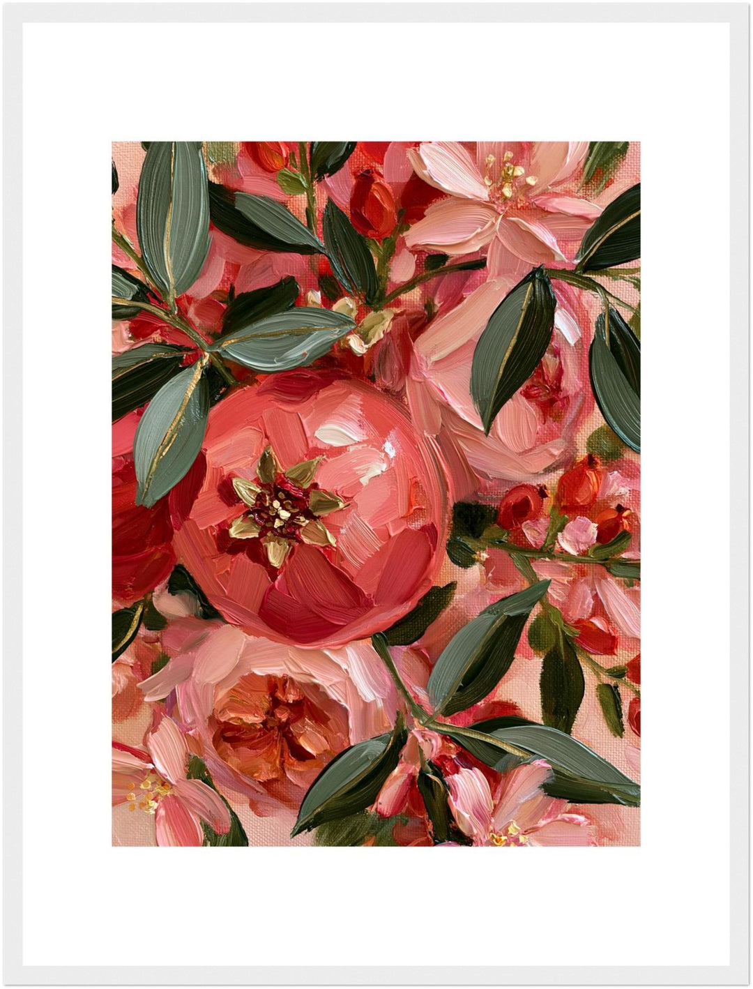 Pfingstrosenblüten in Korallrot Poster – Weißer Rahmen – Produktfoto