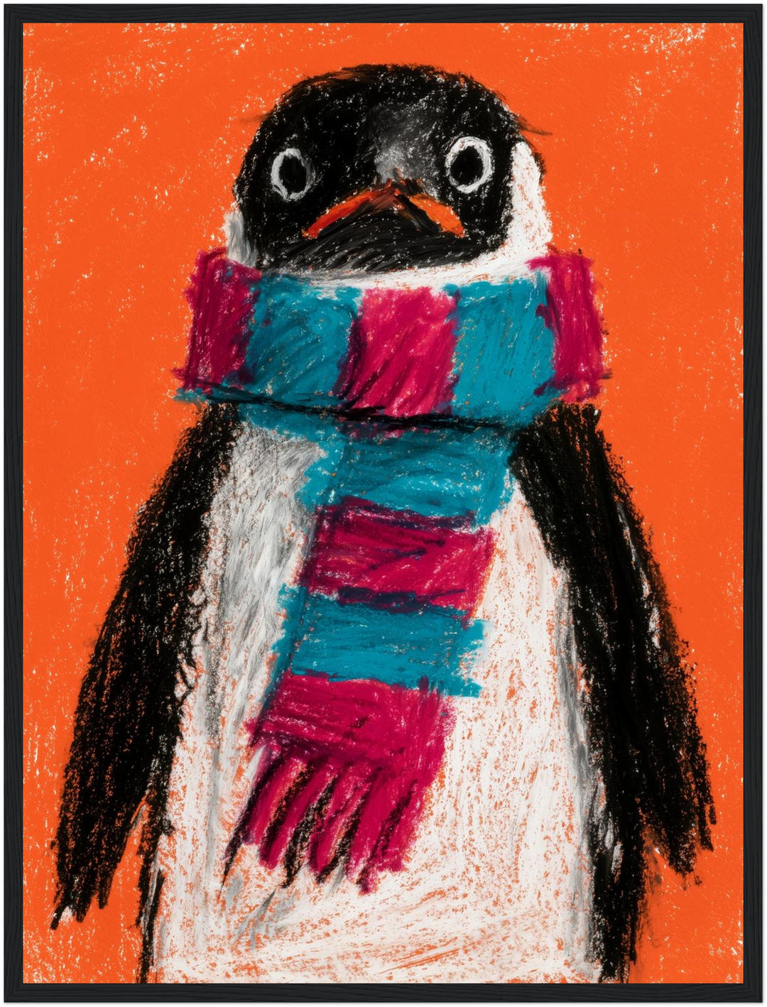 Pinguin mit Schal Poster – Schwarzer Rahmen – Produktfoto