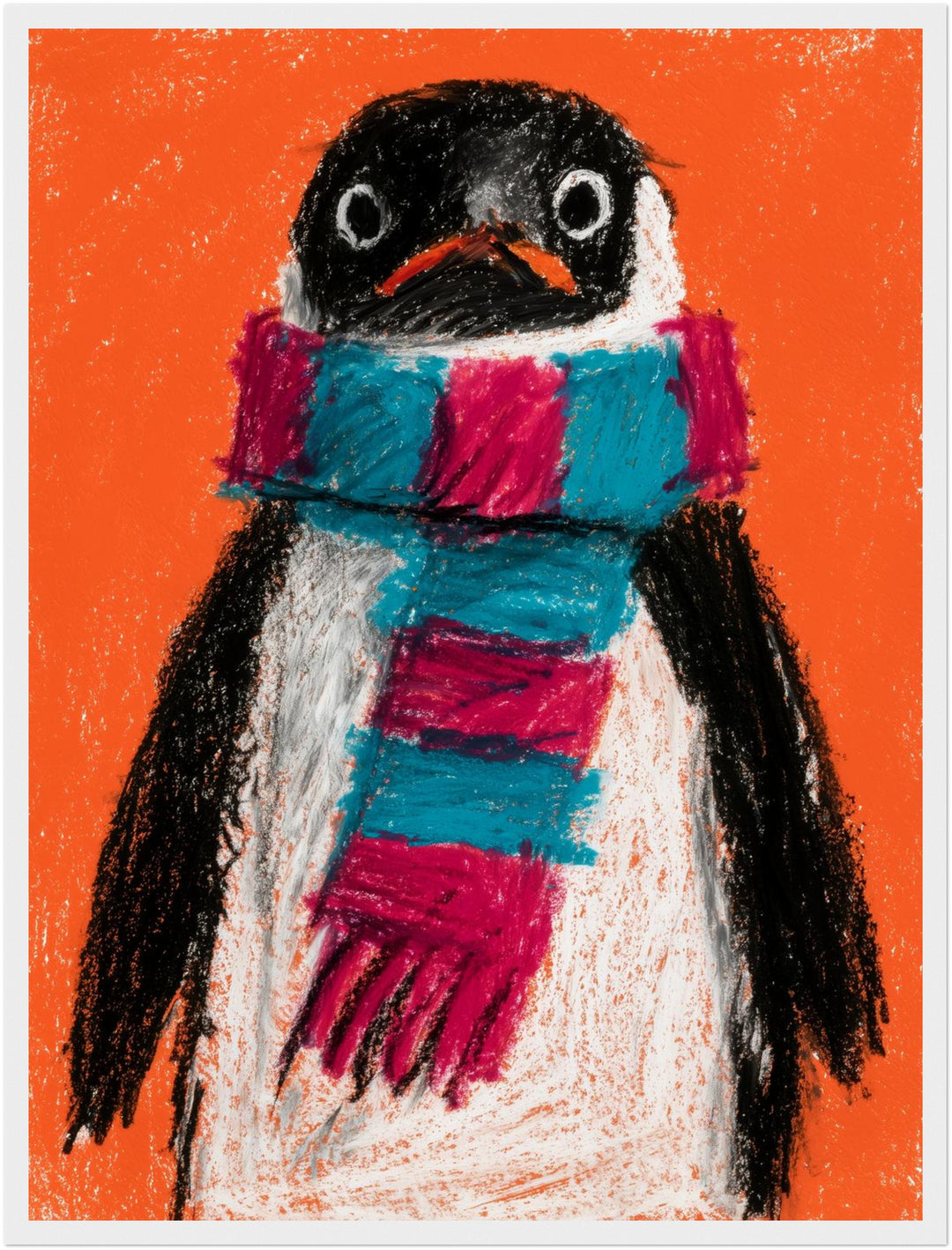 Pinguin mit Schal Poster – Weißer Rahmen – Produktfoto