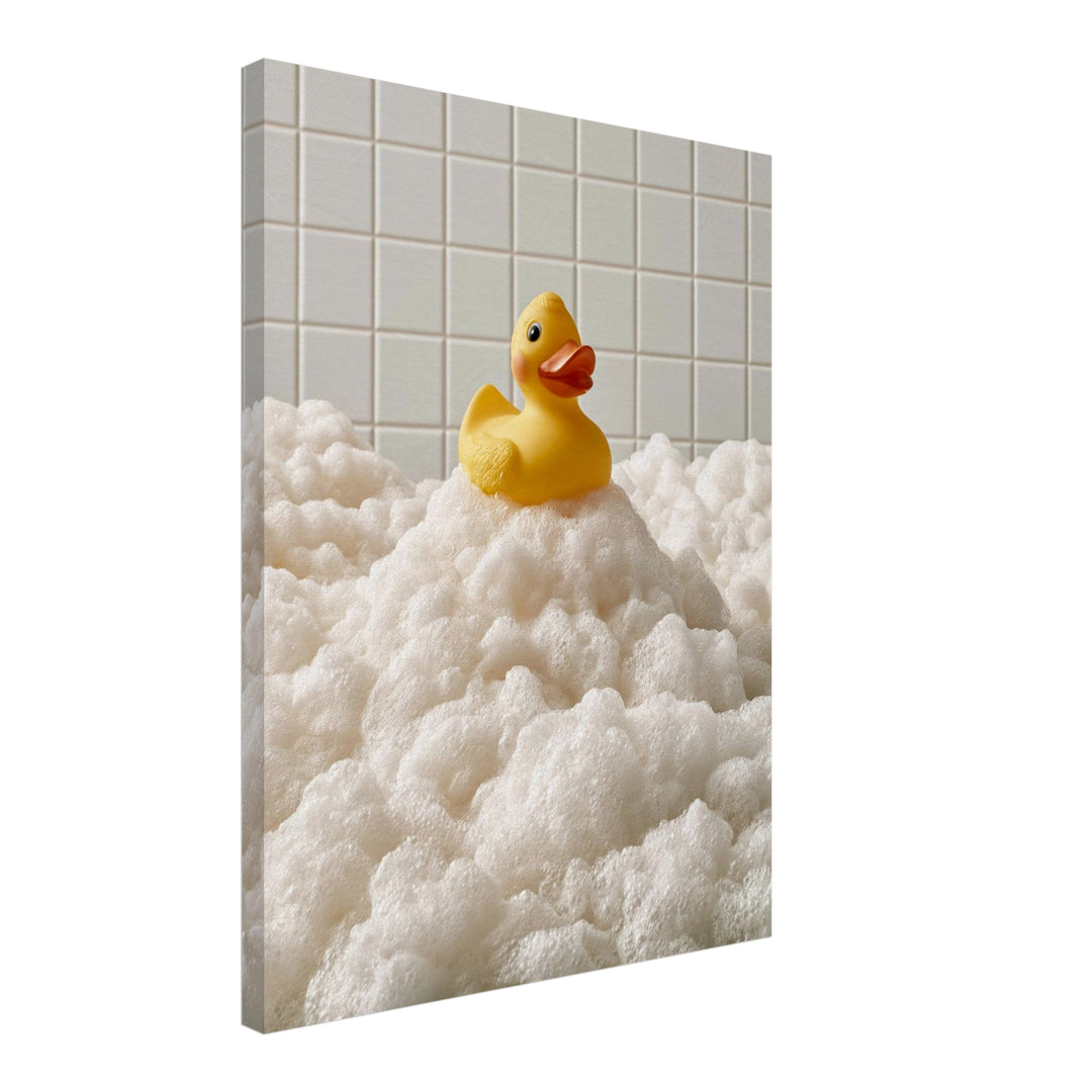 Quietscheente im Schaumbad Leinwandbild – Schräge Ansicht – Produktfoto