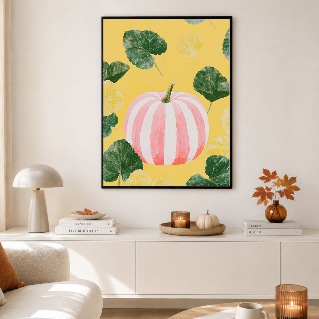 Gestreifte Kürbis Sommerlaune Poster – Schwarzer Rahmen – Produktfoto