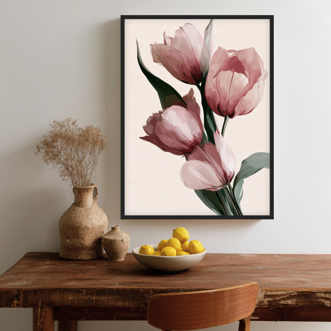 Rosa Tulpen in Blüte Poster – Schwarzer Rahmen – Produktfoto
