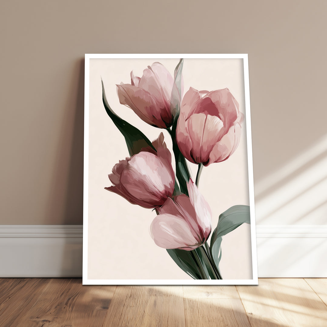 Rosa Tulpen in Blüte Poster – Weißer Rahmen – Produktfoto
