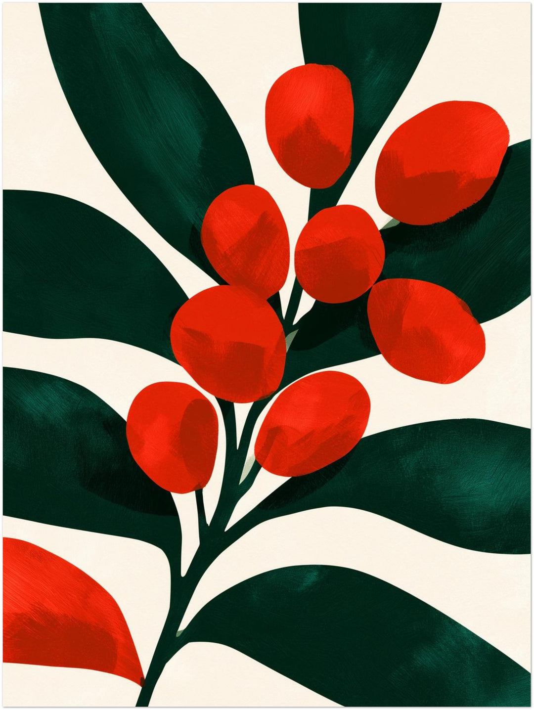 Rote Beeren auf Dunkelgrün Poster – Ohne Rahmen – Produktfoto