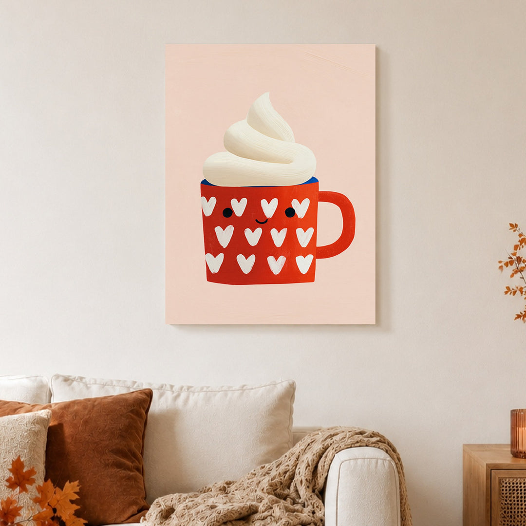 Rote Tasse mit Sahne Leinwandbild – Ohne Rahmen – Produktfoto
