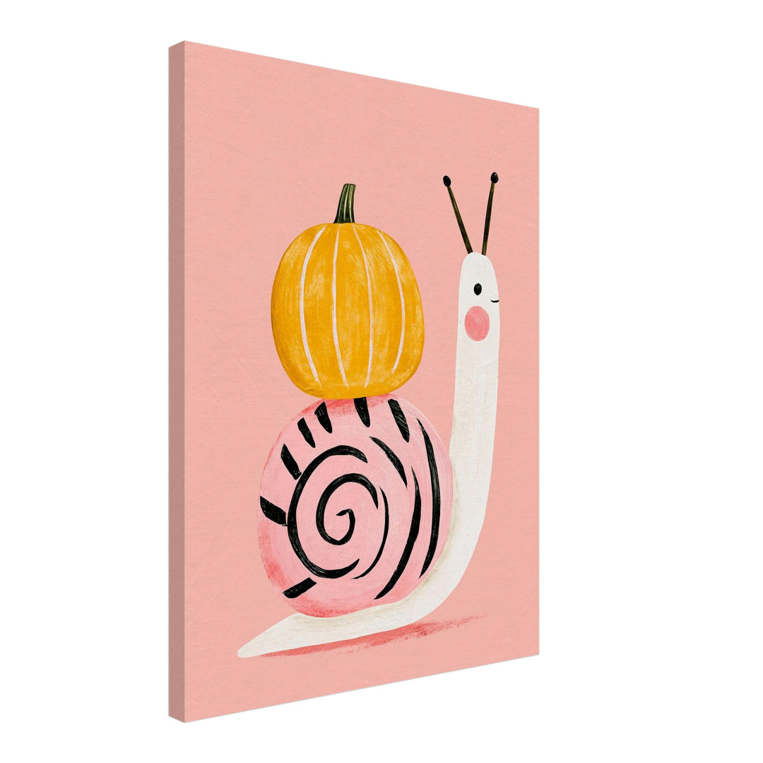 Schnecke mit Kürbis Leinwandbild – Schräge Ansicht – Produktfoto