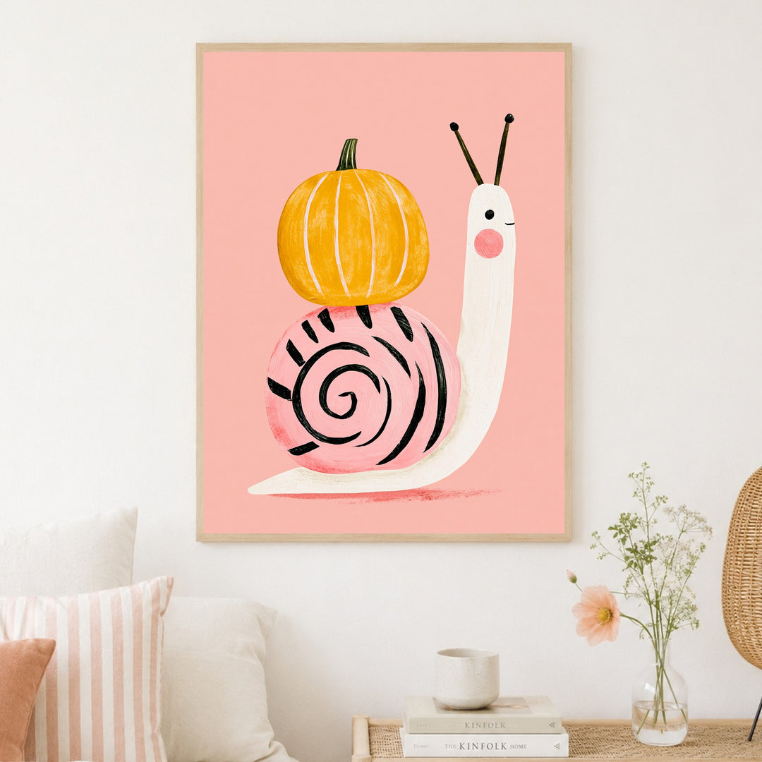 Schnecke mit Kürbis Poster – Holz natur Rahmen – Produktfoto
