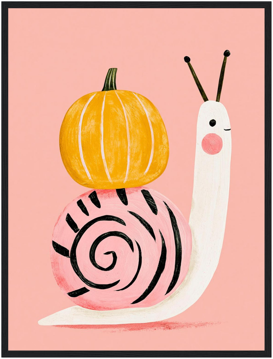 Schnecke mit Kürbis Poster – Schwarzer Rahmen – Produktfoto