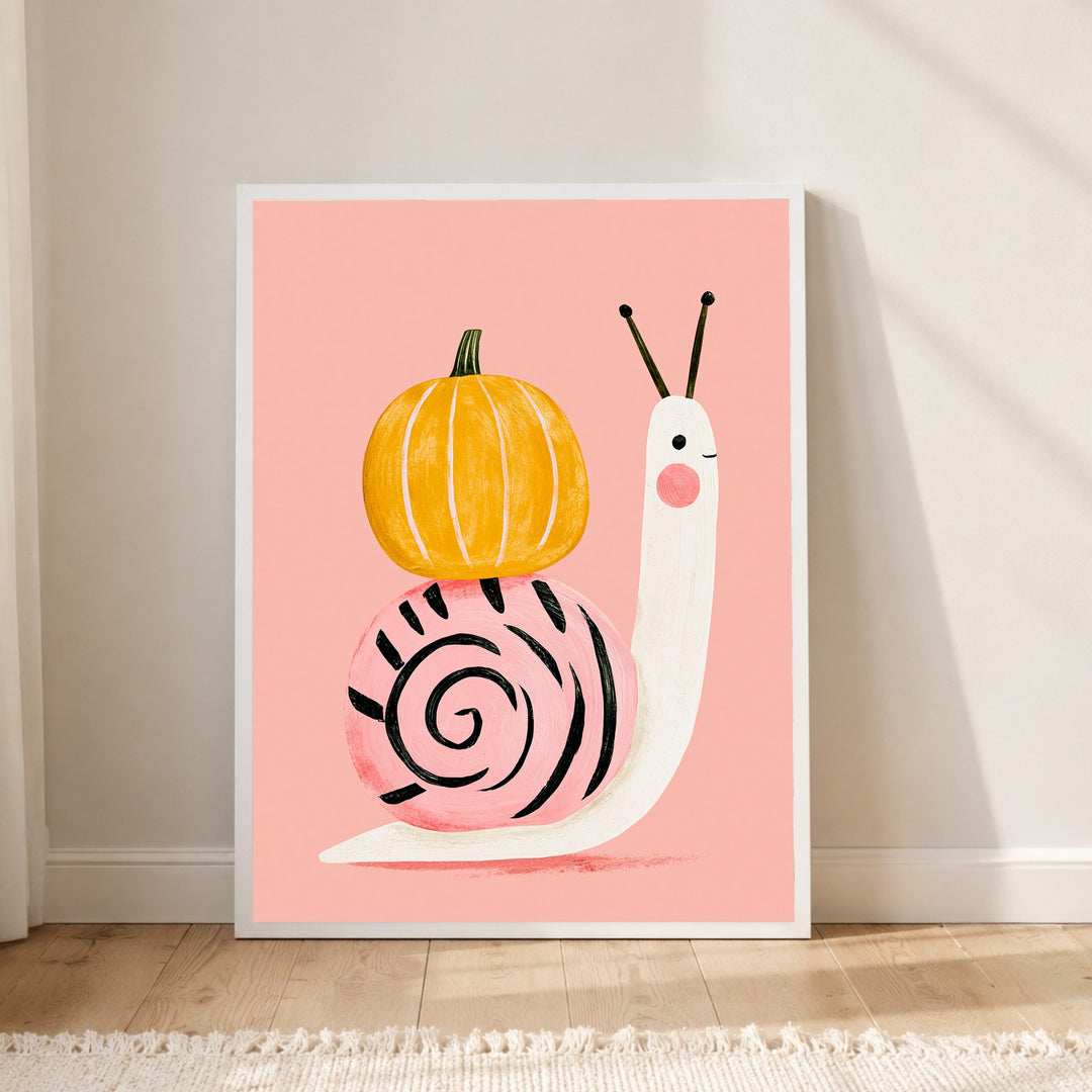 Schnecke mit Kürbis Poster – Weißer Rahmen – Produktfoto