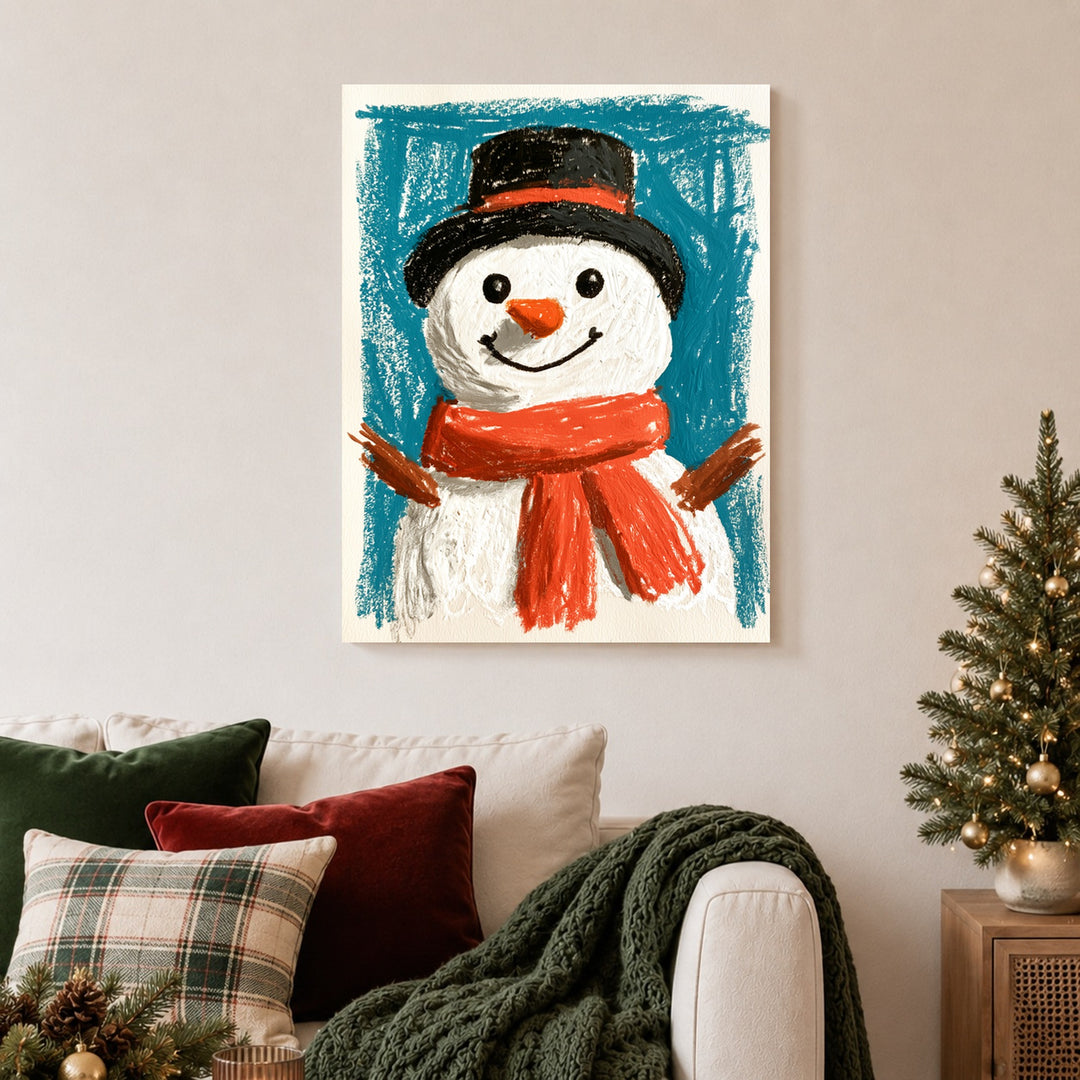 Fröhlicher Schneemann im Winter Leinwandbild – Ohne Rahmen – Produktfoto
