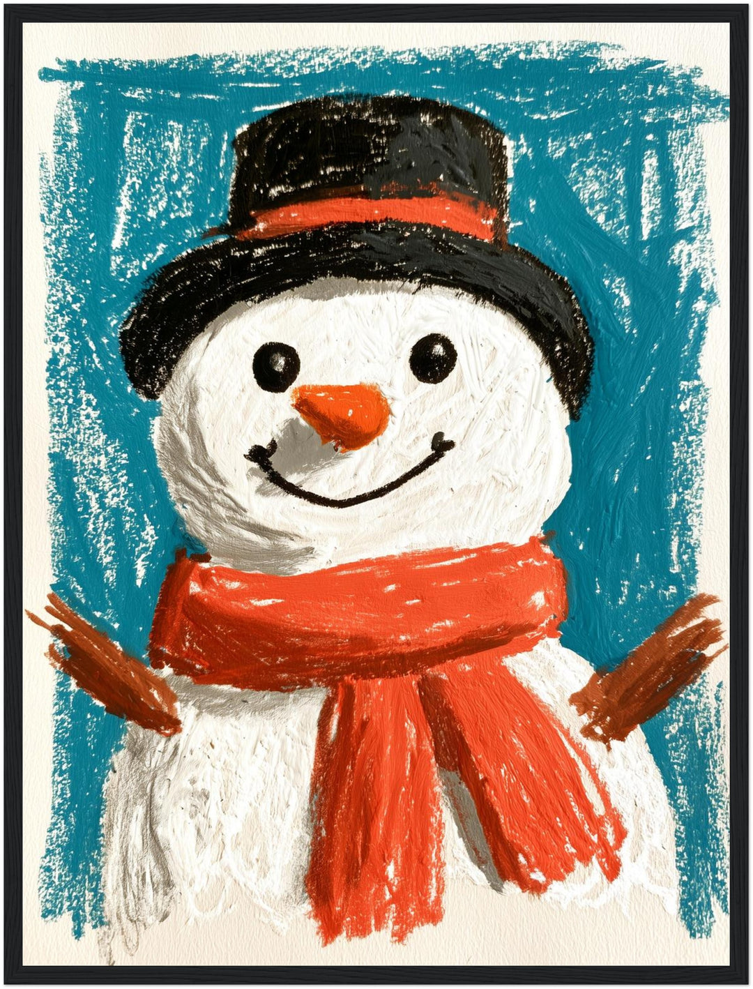 Fröhlicher Schneemann im Winter Poster – Schwarzer Rahmen – Produktfoto