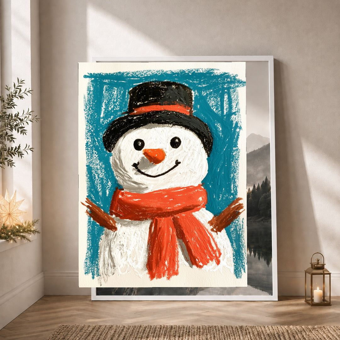 Fröhlicher Schneemann im Winter Poster – Weißer Rahmen – Produktfoto