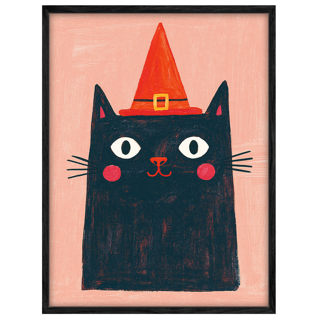 Schwarze Hexenkatze mit Hut Leinwandbild – Leinwandbild
