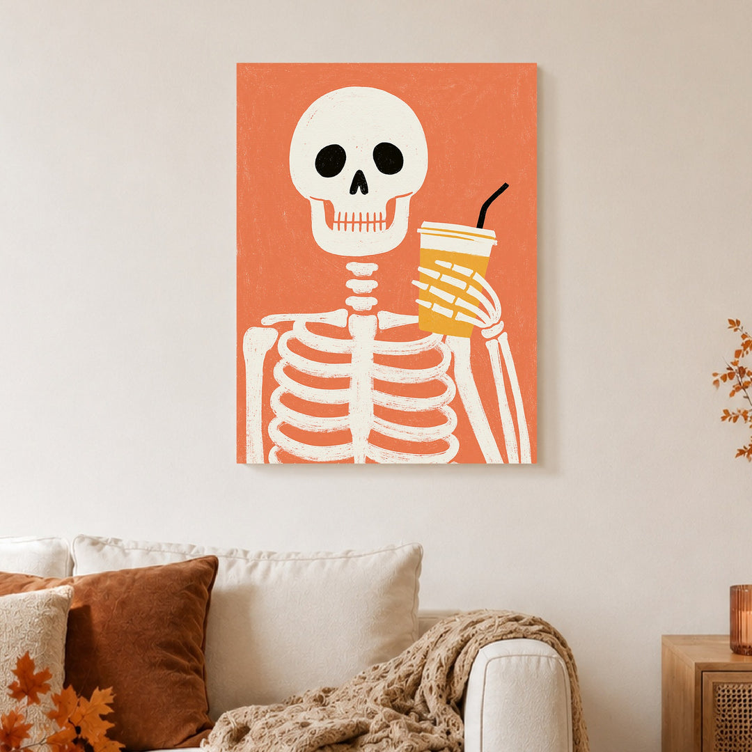 Skelett mit Kaffeebecher Poster – Ohne Rahmen – Produktfoto