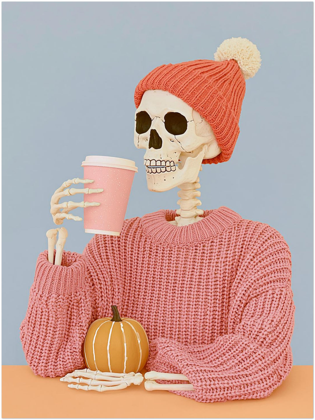 Skelett mit Herbst-Latte Leinwandbild – Ohne Rahmen – Produktfoto