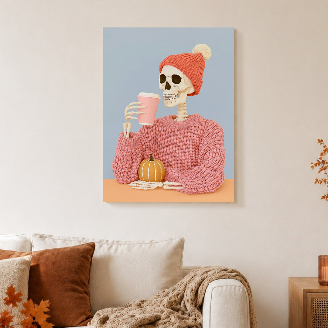 Skelett mit Herbst-Latte Poster – Ohne Rahmen – Produktfoto