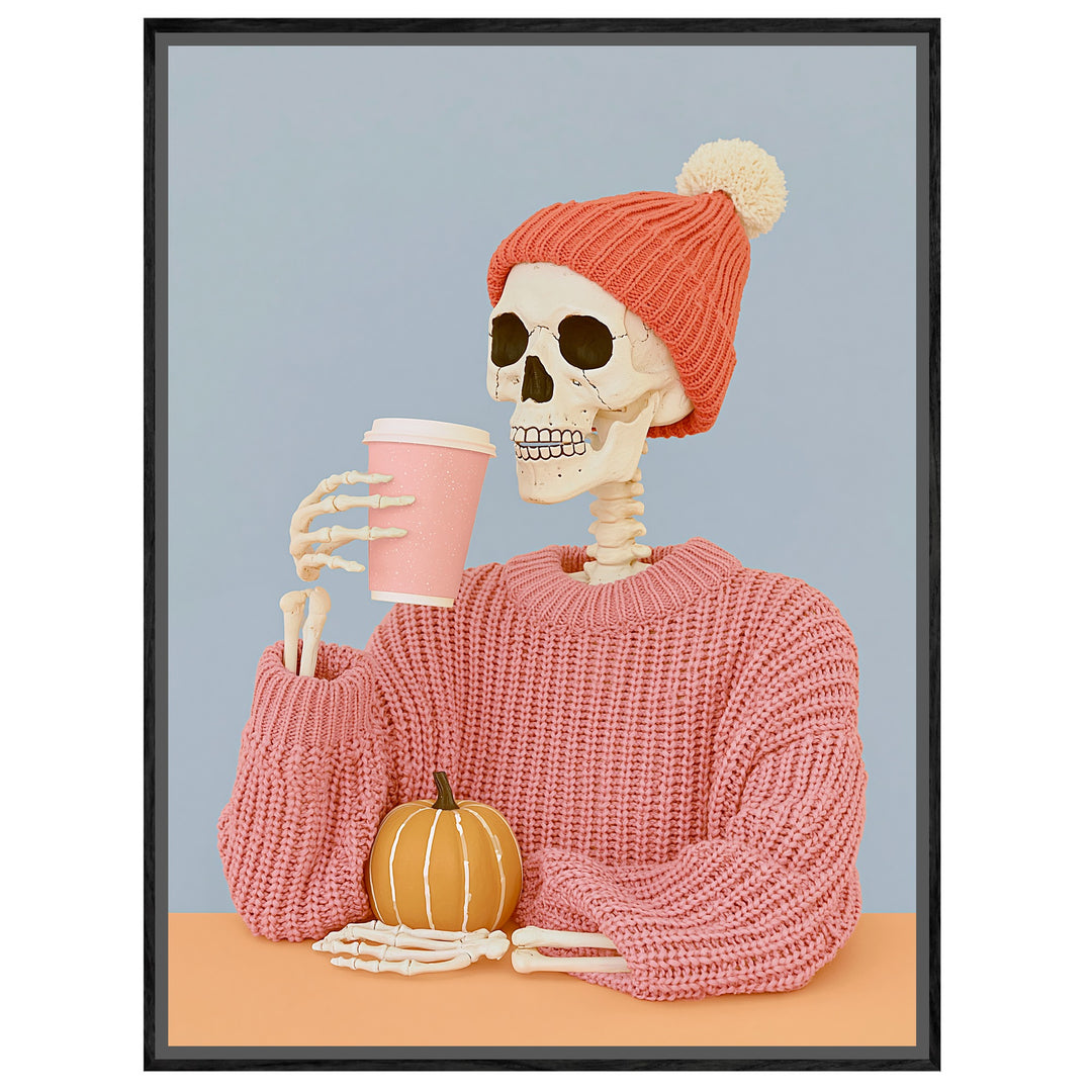 Skelett mit Herbst-Latte Leinwandbild – Leinwandbild