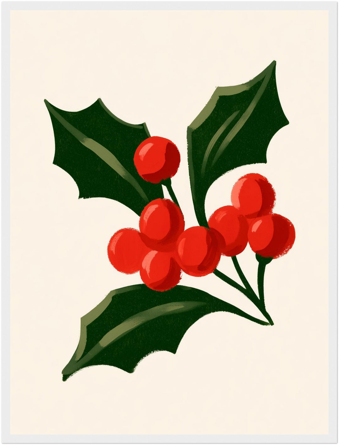 Stechpalme mit roten Beeren Poster – Weißer Rahmen – Produktfoto