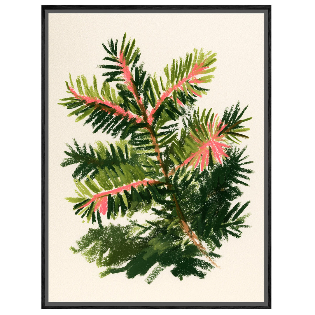 Tannenzweig mit rosa Trieben Leinwandbild – Leinwandbild