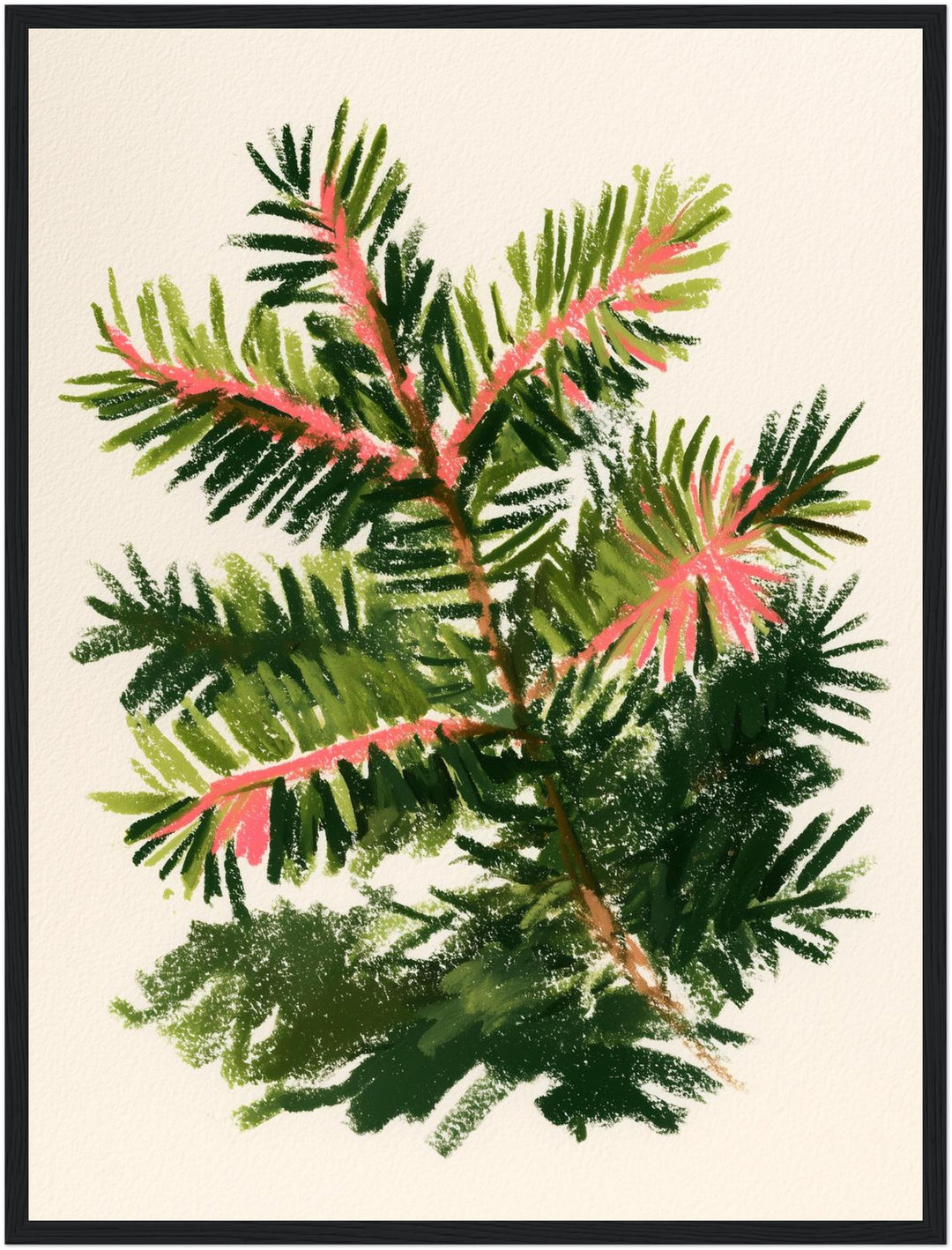 Tannenzweig mit rosa Trieben Poster – Schwarzer Rahmen – Produktfoto
