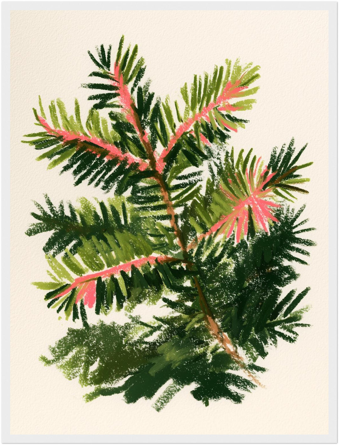Tannenzweig mit rosa Trieben Poster – Weißer Rahmen – Produktfoto