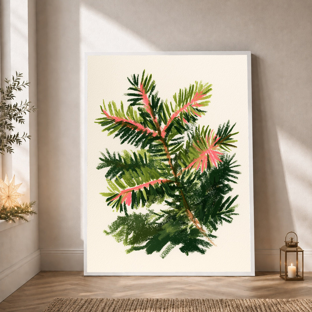 Tannenzweig mit rosa Trieben Poster