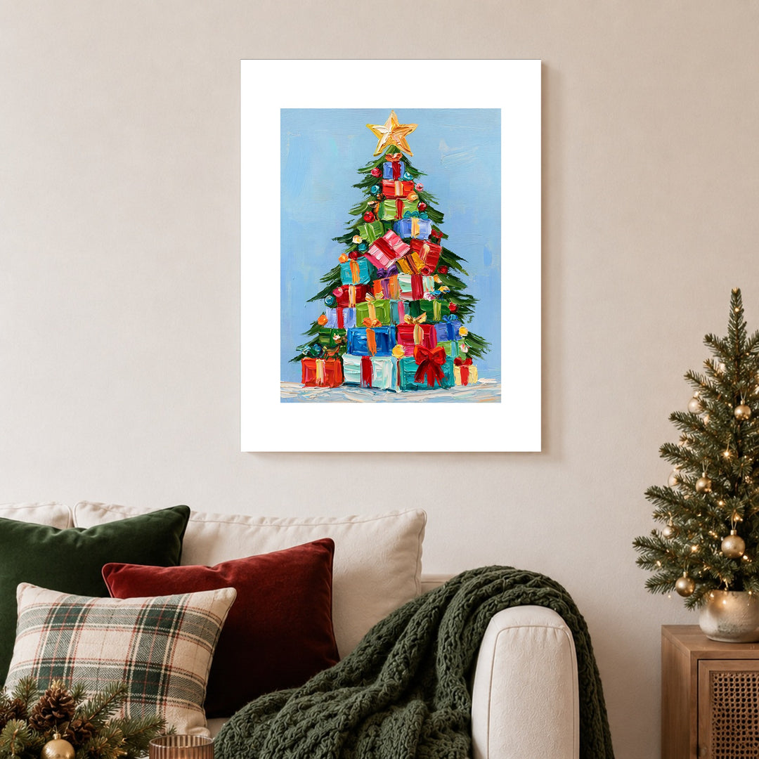 Bunter Weihnachtsbaum Geschenke Leinwandbild – Ohne Rahmen – Produktfoto