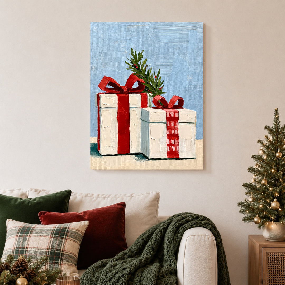 Festliche Geschenke im Schnee Poster – Ohne Rahmen – Produktfoto