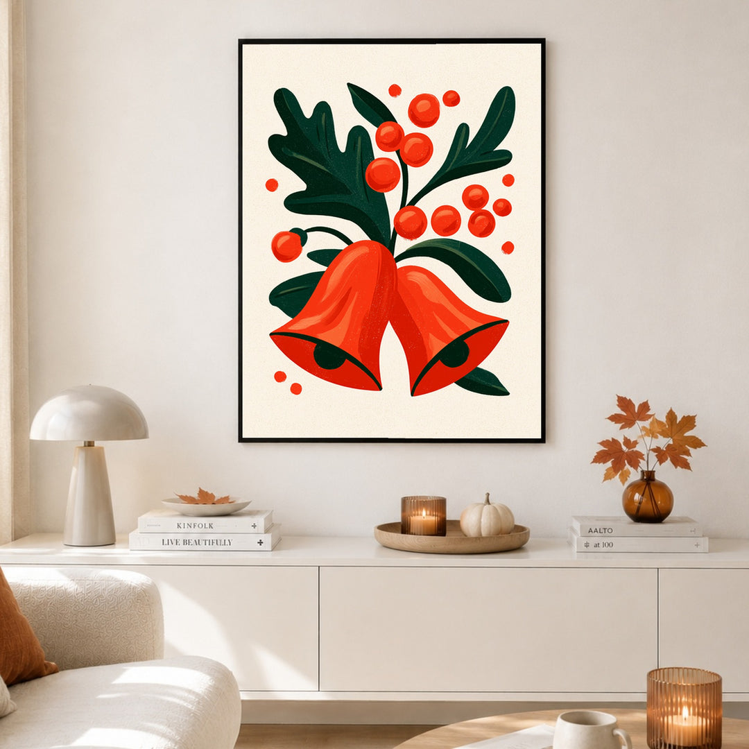 Rote Glocken mit Beeren Poster – Schwarzer Rahmen – Produktfoto
