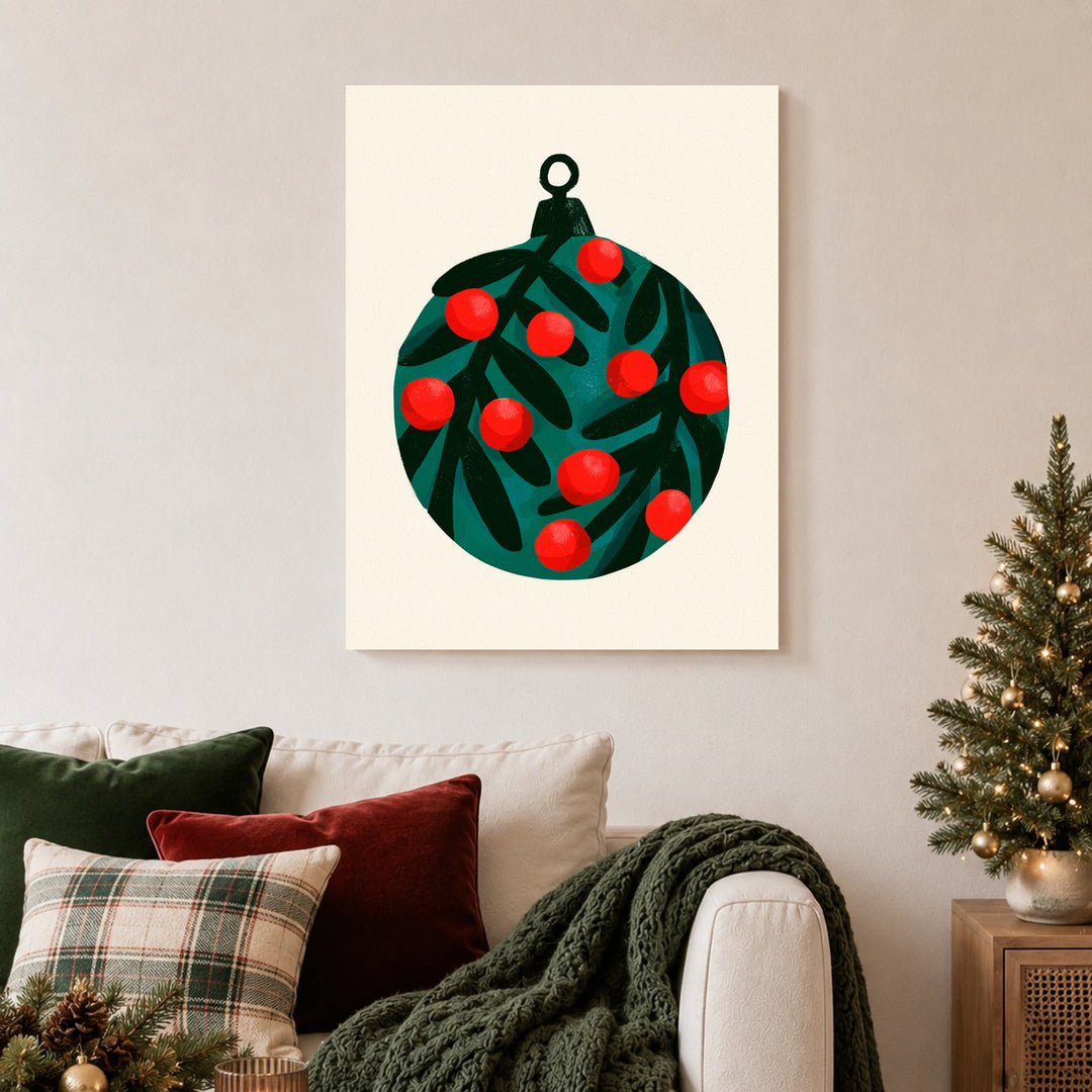 Weihnachtskugel mit Beeren Leinwandbild – Ohne Rahmen – Produktfoto