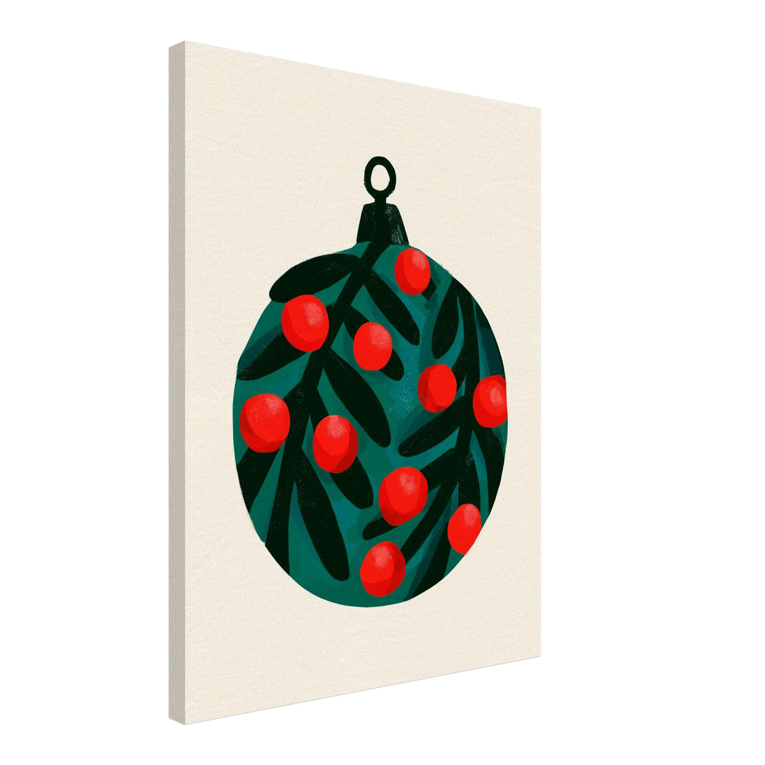 Weihnachtskugel mit Beeren Leinwandbild – Schräge Ansicht – Produktfoto