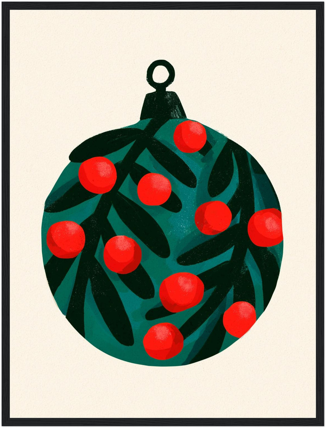 Weihnachtskugel mit Beeren Poster – Schwarzer Rahmen – Produktfoto