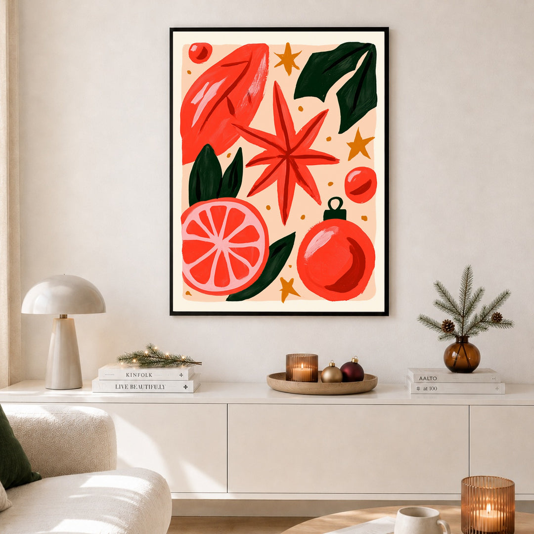 Weihnachtliche Zitrus Freude Poster – Schwarzer Rahmen – Produktfoto