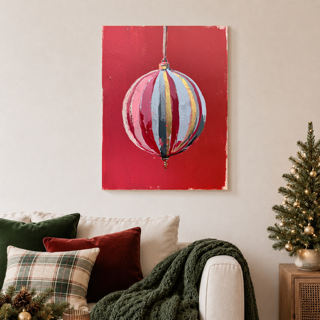 Gestreifte Weihnachtskugel Dopamin Poster – Ohne Rahmen – Produktfoto