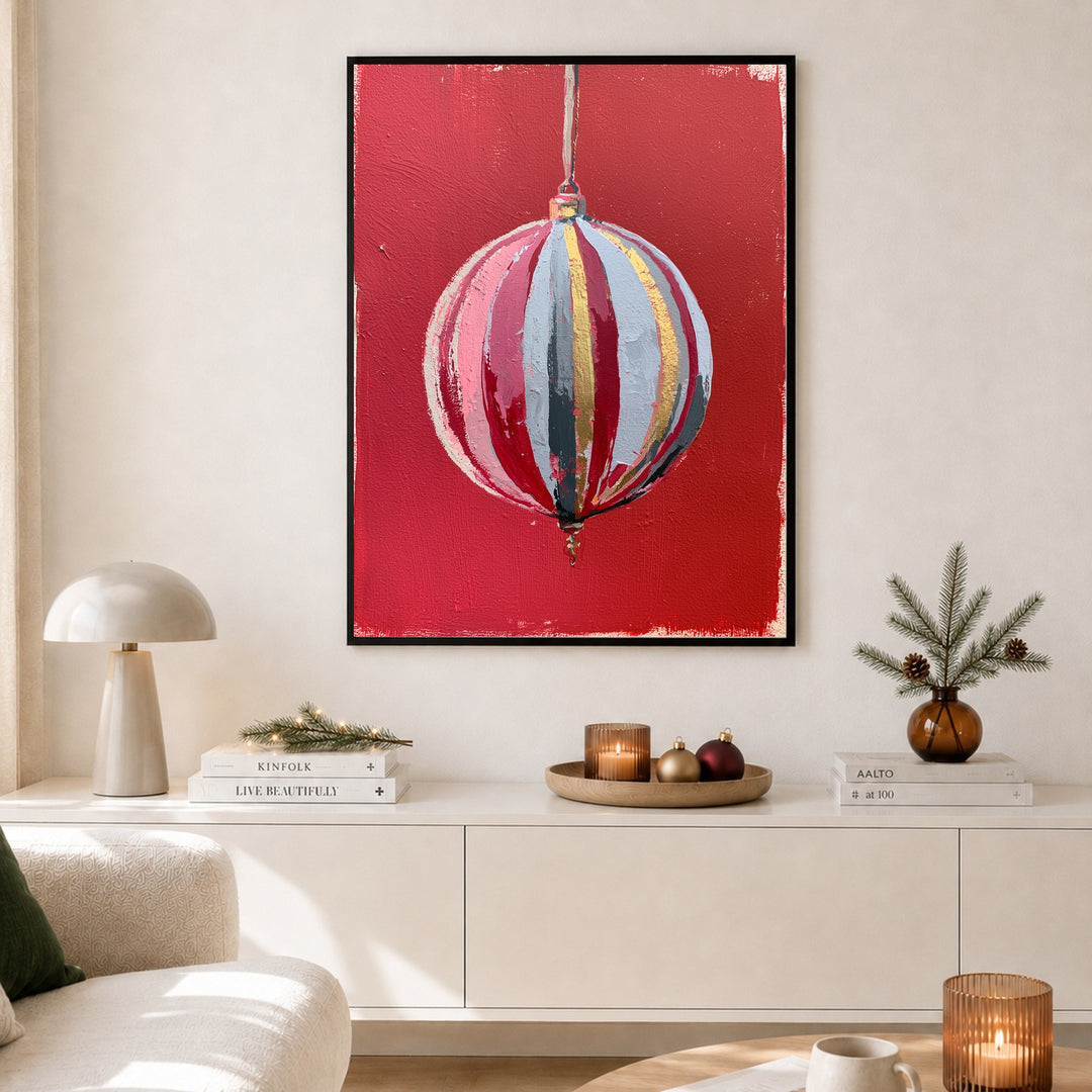 Gestreifte Weihnachtskugel Dopamin Poster – Schwarzer Rahmen – Produktfoto